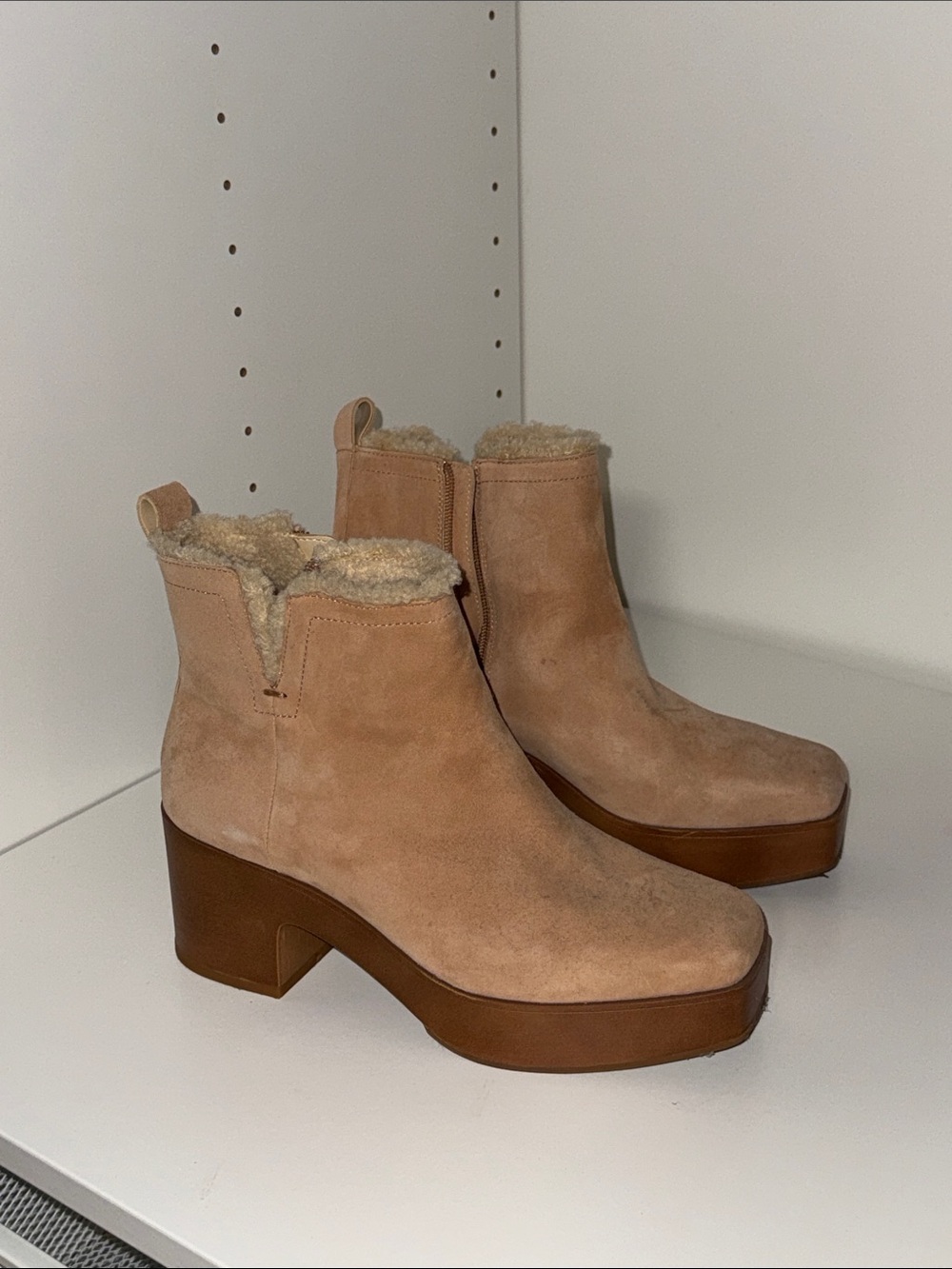 Women's Vince Camuto Tan Suede Shearling-Lined Platform Boots
